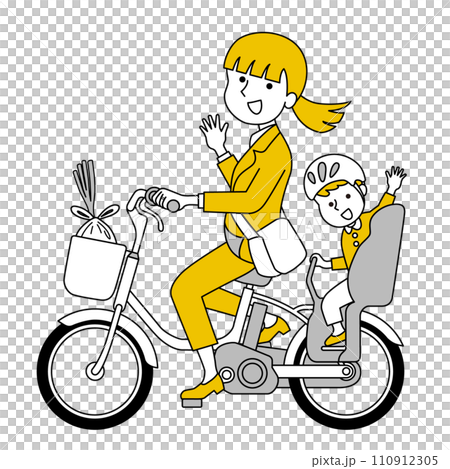 自転車で子供の送り迎えをするビジネスウーマン 自転車で子供の送り迎えをするビジネスウーマン 110912305