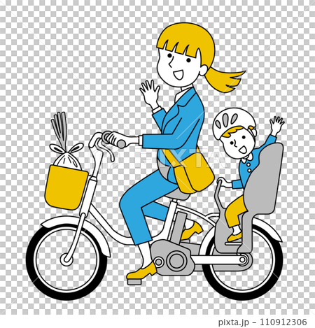 一位女商人騎自行車接送孩子 110912306