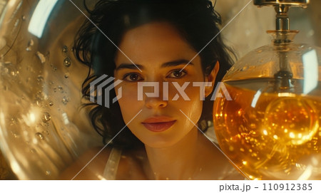 Close up portrait of a woman with water drops Close up portrait of a woman with water drops 110912385