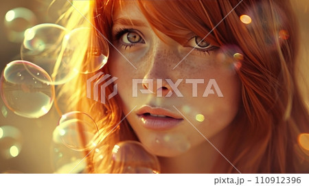 Fantasy image of a girl surrounded by bubbles Fantasy image of a girl surrounded by bubbles 110912396