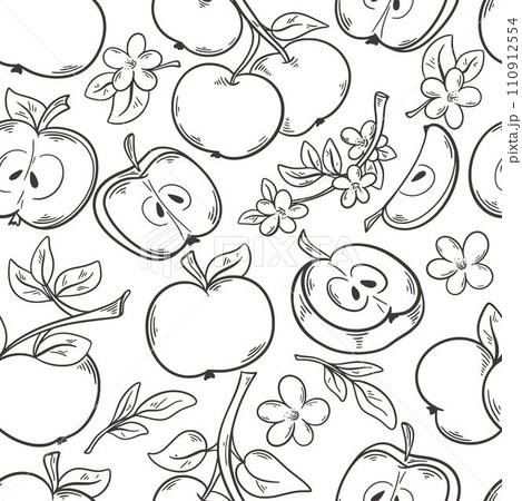 Hand engraved apples fruit seamless pattern Hand engraved apples fruit seamless pattern 110912554