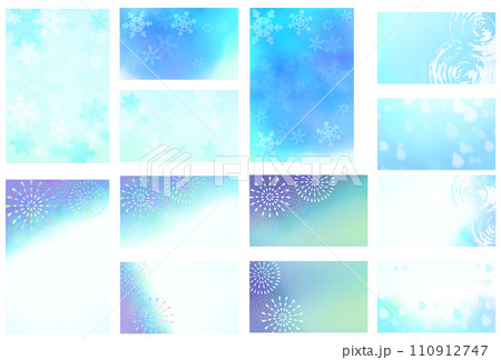 名刺と葉書の水彩画セット(雪、花火、水) 名刺と葉書の水彩画セット(雪、花火、水) 110912747
