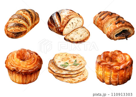 set of bread water color hi quality isolated on white background set of bread water color hi quality isolated on white background 110913303
