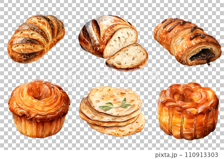 set of bread water color hi quality isolated on white background set of bread water color hi quality isolated on white background 110913303