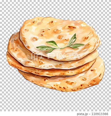 Naan bread water color hi quality isolated on white background Naan bread water color hi quality isolated on white background 110913366