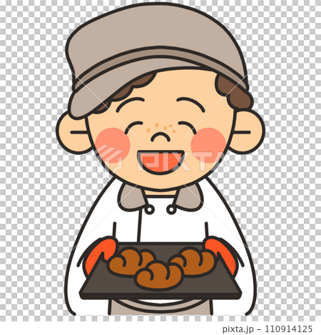 トレーにパンをのせている笑顔のパン屋の店員さん 110914125