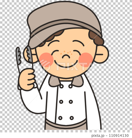 Illustration of a bakery clerk holding tongs Illustration of a bakery clerk holding tongs 110914130
