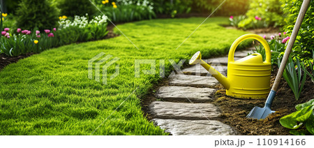 Sunny Garden Path with Watering Can Sunny Garden Path with Watering Can 110914166