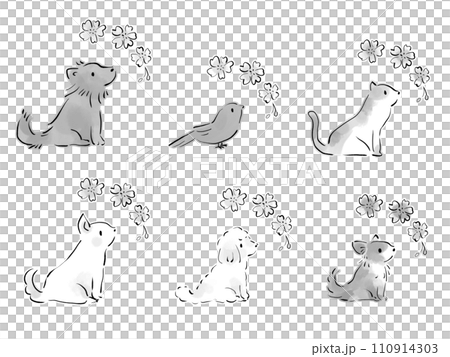 桜と横向きのペットのイラスト 110914303