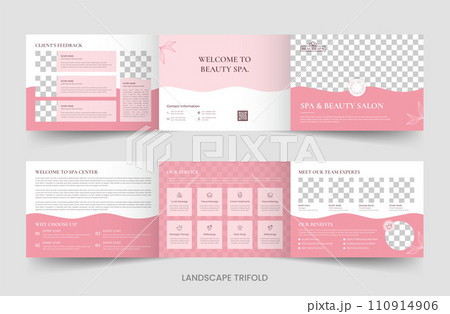 Beauty Spa salon landscape trifold brochure Women Salon template design 110914906