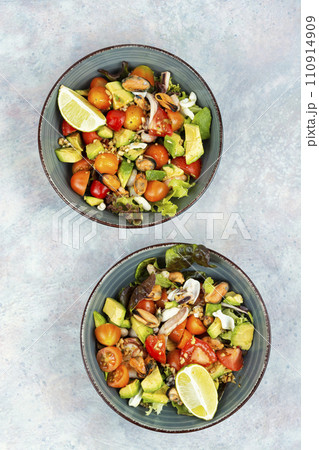 Vegetable salad with seafood. Vegetable salad with seafood. 110914909