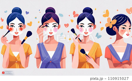 メイクをする女性たち イラスト メイクをする女性たち イラスト 110915027