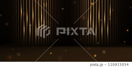 Elegant golden stage glowing with lighting effect sparkle on black background. Template premium award design. Elegant golden stage glowing with lighting effect sparkle on black background. Template premium award design. 110915054