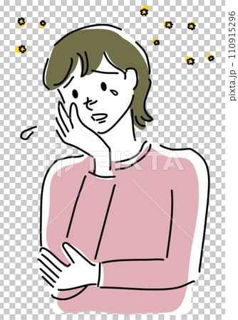 A simple line drawing of a woman suffering from hay fever A simple line drawing of a woman suffering from hay fever 110915296