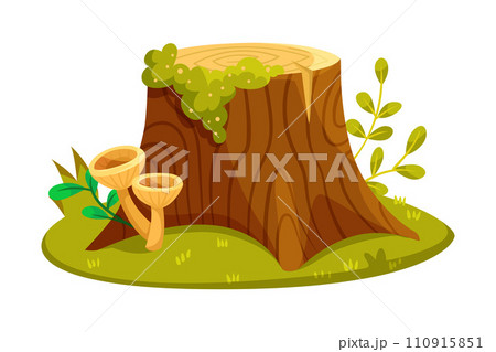 Tree Stump on Green Lawn as Landscape Element Vector Illustration 110915851
