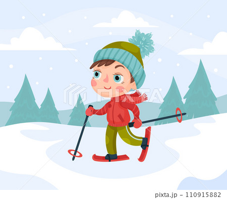Happy Boy Character Ski Outdoor Do Sport Vector Illustration Happy Boy Character Ski Outdoor Do Sport Vector Illustration 110915882