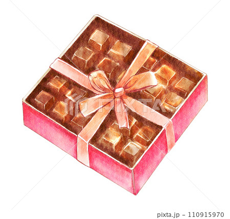 Chocolate bar in box . Valentines day object . Watercolor painting elements . Illustration . Chocolate bar in box . Valentines day object . Watercolor painting elements . Illustration . 110915970