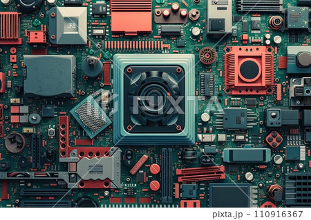 Sustainable Climate Visuals abstract illustration,refurbished electronics and reused or secondhand devices 110916367