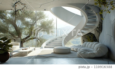 Architecture background interior with curved stairs Architecture background interior with curved stairs 110916388