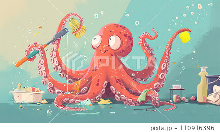 Octopus cleaner,cartoon like illustration Octopus cleaner,cartoon like illustration 110916396