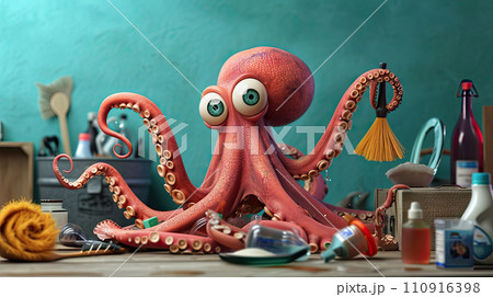 Octopus cleaner,3d like illustration Octopus cleaner,3d like illustration 110916398