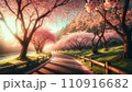 夕日に照らされた桜 110916682