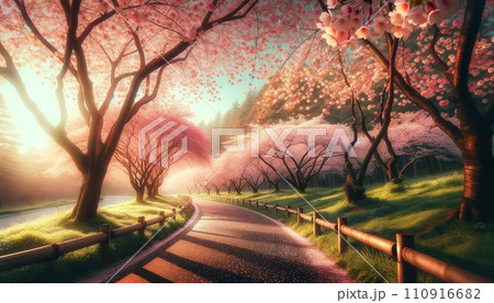 夕日に照らされた桜 夕日に照らされた桜 110916682