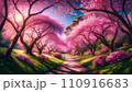 朝日が降り注ぐ桜の公園 110916683