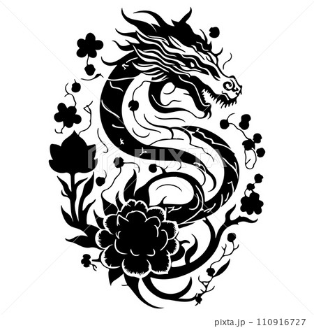 chinese dragon flower illustration sketch hand draw  110916727