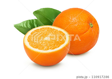 Orange fruit half isolated on white background with full depth of field 110917286