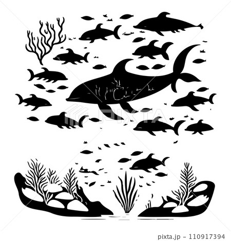 ocean whale underwater coral illustration sketch hand draw ocean whale underwater coral illustration sketch hand draw 110917394