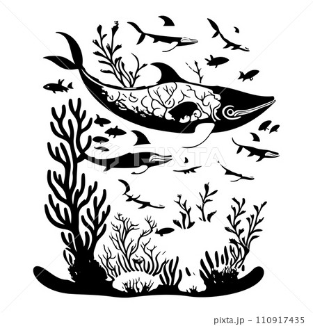 ocean whale underwater coral illustration sketch hand draw ocean whale underwater coral illustration sketch hand draw 110917435