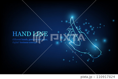 Human hand line, different hands, gestures and signs, digital business concept, futuristic digital innovation background vector illustration. 110917824