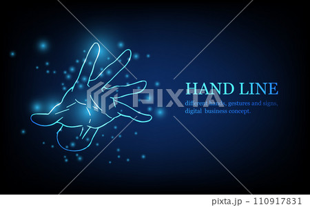 Human hand line, different hands, gestures and signs, digital business concept, futuristic digital innovation background vector illustration. 110917831