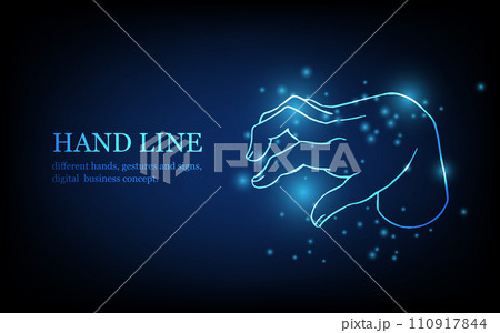 Human hand line, different hands, gestures and signs, digital business concept, futuristic digital innovation background vector illustration. 110917844