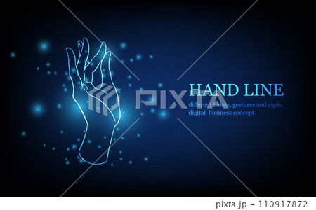Human hand line, different hands, gestures and signs, digital business concept, futuristic digital innovation background vector illustration. 110917872