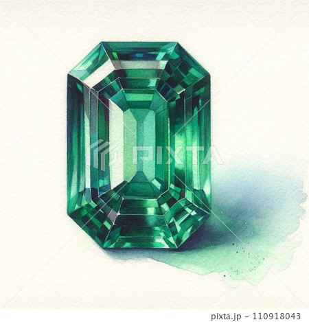 水彩タッチで描いた5月の誕生石エメラルドのAI生成画像 110918043