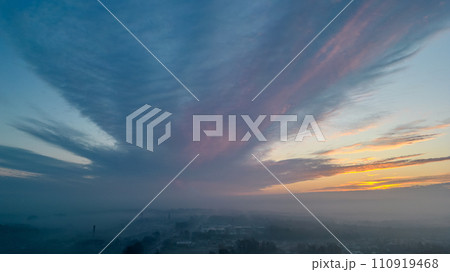 Sunrise Splendor over Mist Clad Town Sunrise Splendor over Mist Clad Town 110919468