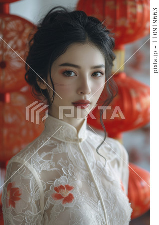 アオザイを着たベトナムの美しい女性がカメラを見つめている(AI生成画像) アオザイを着たベトナムの美しい女性がカメラを見つめている(AI生成画像) 110919663