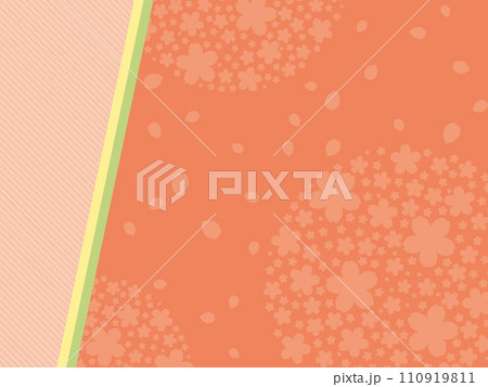桜の花の集まりと花びらのシルエット背景のイラスト(オレンジ) 桜の花の集まりと花びらのシルエット背景のイラスト(オレンジ) 110919811