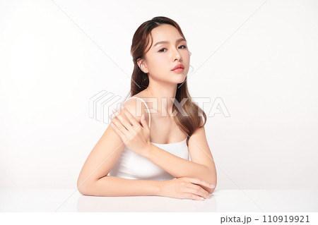 Beautiful young asian woman with clean fresh skin on white background, Face care, Facial treatment, Cosmetology, beauty and spa, Asian women portrait. 110919921