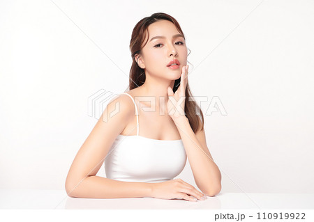Beautiful young asian woman with clean fresh skin on white background, Face care, Facial treatment, Cosmetology, beauty and spa, Asian women portrait. 110919922