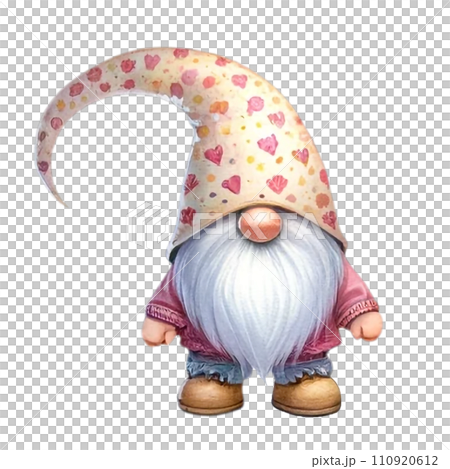 Cute whimsical gnome design elements valentine day watercolor on an On transparent background. 110920612