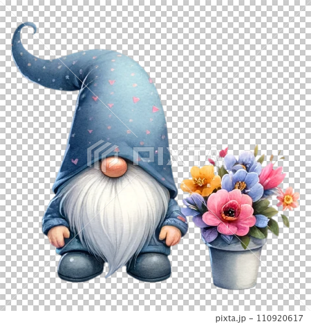 Cute whimsical gnome design elements valentine day watercolor on an On transparent background. 110920617
