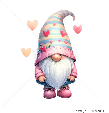 Cute whimsical gnome design elements valentine day watercolor on an On transparent background. 110920618