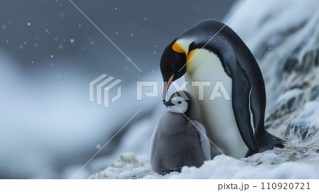 コウテイペンギンの親子 コウテイペンギンの親子 110920721