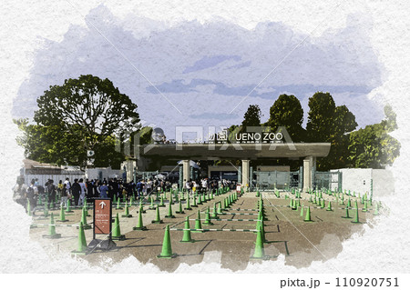 水彩画風 上野公園 上野動物園 東京都台東区 水彩画風 上野公園 上野動物園 東京都台東区 110920751
