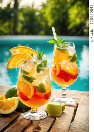 Refreshing Summer Drink by the Pool 110920845