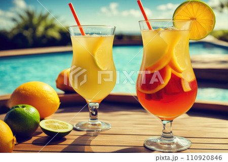Refreshing Summer Drink by the Pool 110920846