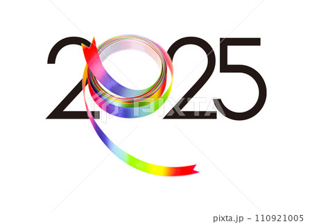 2025年賀状　巳年　虹色リボン 110921005